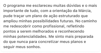 Depoimento de cliente satisfeita